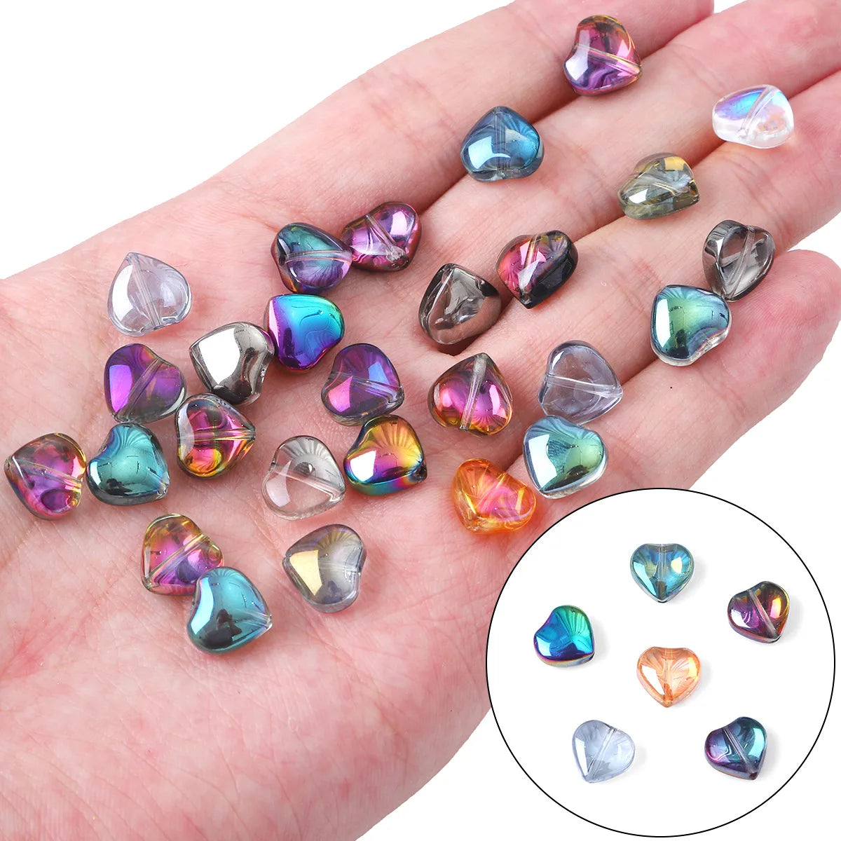 20 Pieces Glass Heart Shape Beads