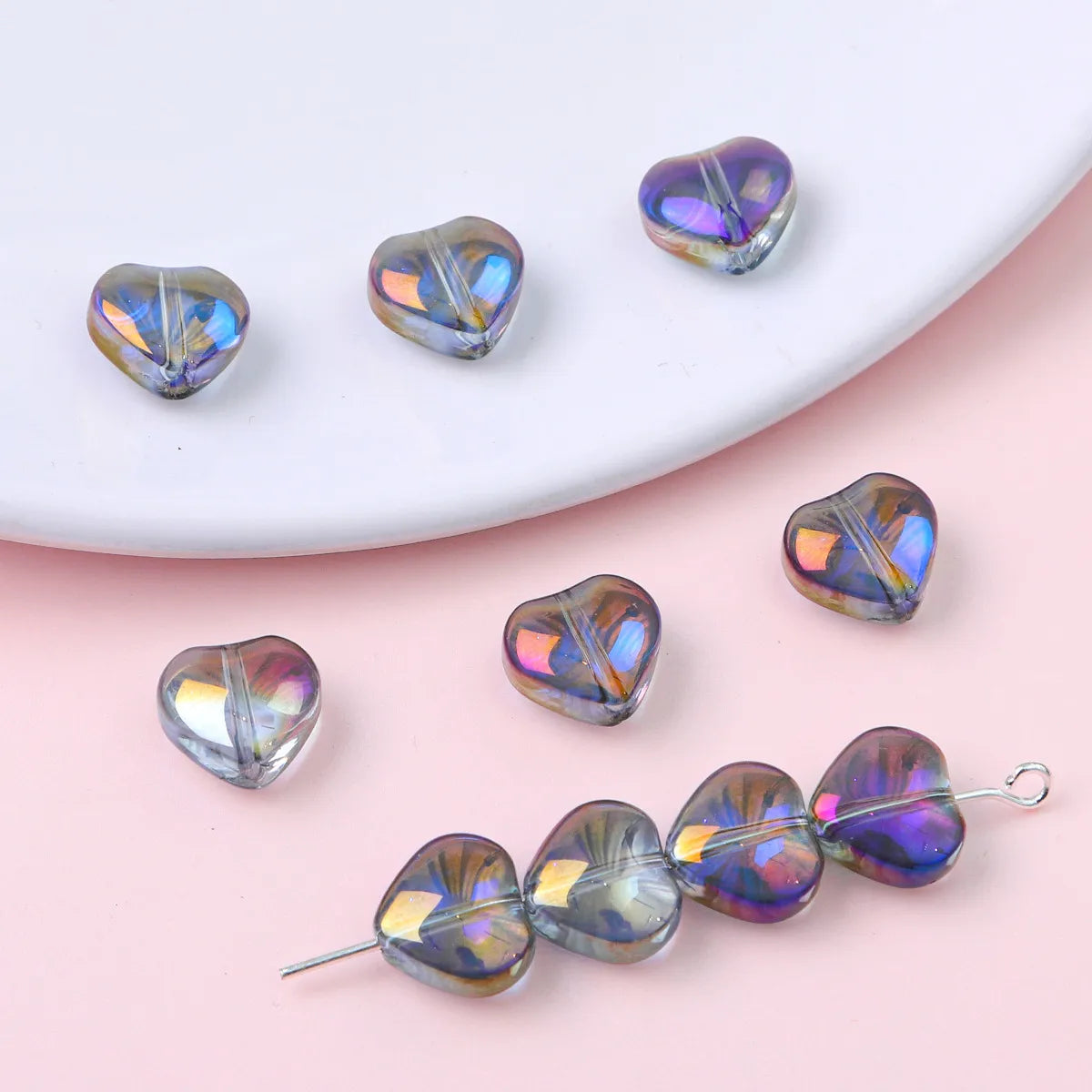 20 Pieces Glass Heart Shape Beads