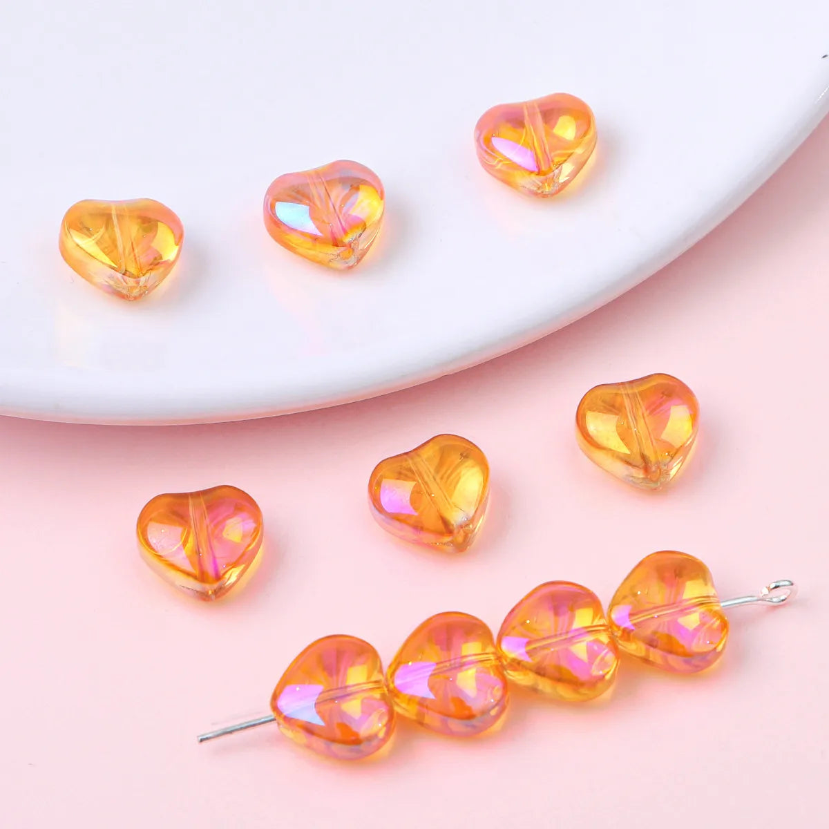 20 Pieces Glass Heart Shape Beads