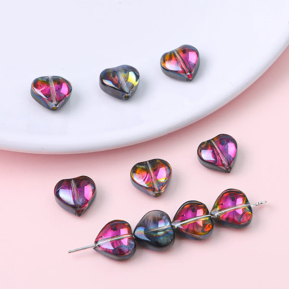 20 Pieces Glass Heart Shape Beads