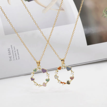 New Fashion Geometric Love-shaped Pearl Handmade Dripping Oil Ladies Wild  Necklace