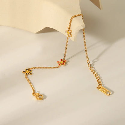 201 Stainless Steel 304 Stainless Steel 18K Gold Plated Beach Simple Style Classic Style Enamel Plating Flower Bracelets Necklace