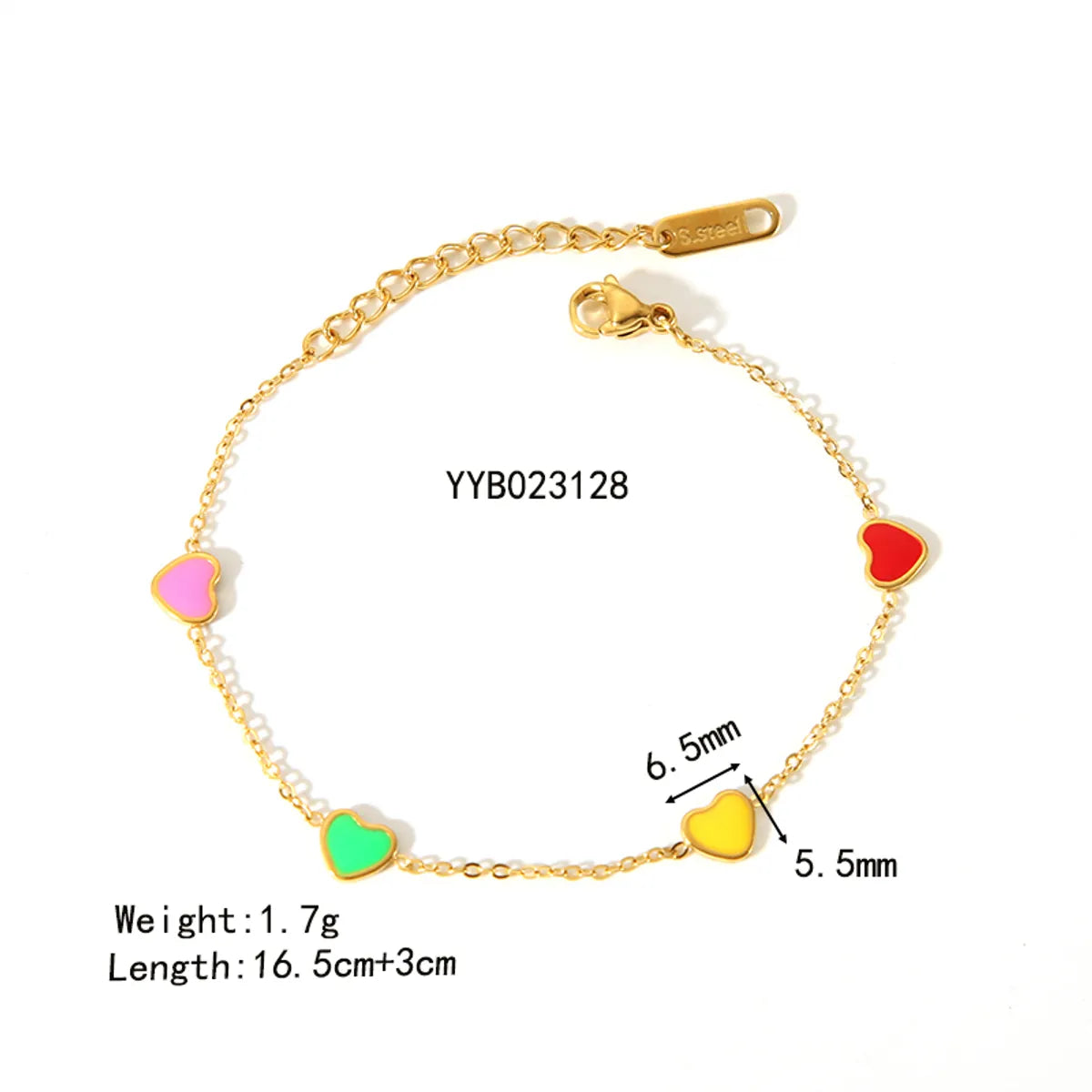 201 Stainless Steel 304 Stainless Steel 18K Gold Plated IG Style Simple Style Enamel Plating Heart Shape Bracelets Necklace