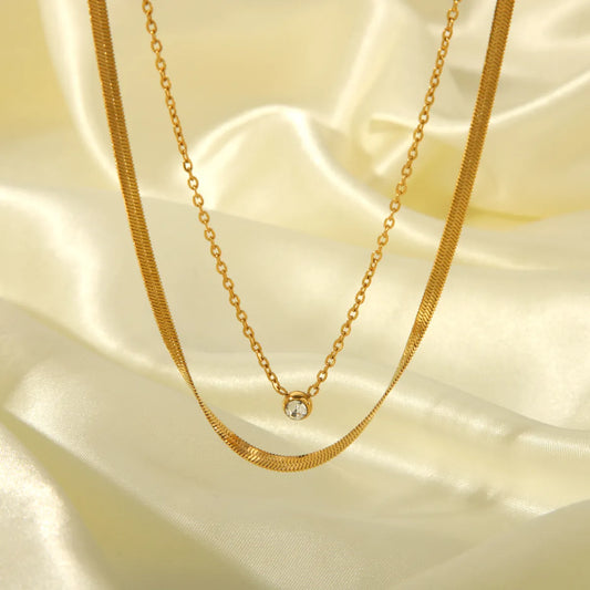 Wholesale Jewelry IG Style Simple Style Round 201 Stainless Steel 304 Stainless Steel Zircon 18K Gold Plated Layered Inlay Double Layer Necklaces