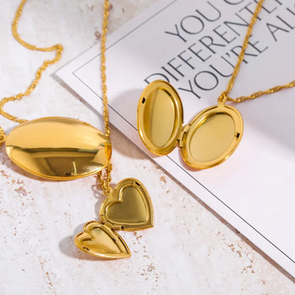 Wholesale Jewelry Modern Style Classic Style Heart Shape 201 Stainless Steel Gold Plated Pendant Necklace