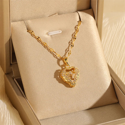 201 Stainless Steel Brass 18K Gold Plated Hollow Out Inlay Cross Heart Shape Life Tree Zircon Pendant Necklace