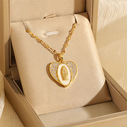 201 Stainless Steel Brass 18K Gold Plated Hollow Out Inlay Cross Heart Shape Life Tree Zircon Pendant Necklace