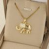 201 Stainless Steel Brass 18K Gold Plated Hollow Out Inlay Elephant Zircon Pendant Necklace