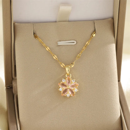 201 Stainless Steel Brass 18K Gold Plated Inlay Cross Elephant Eye Shell Zircon Pendant Necklace