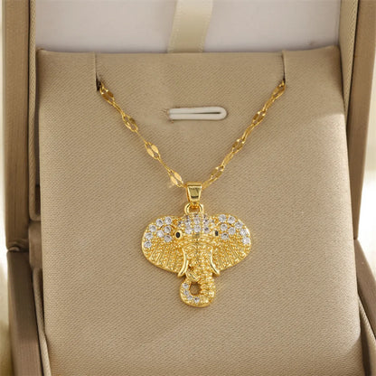 201 Stainless Steel Brass 18K Gold Plated Inlay Cross Elephant Eye Shell Zircon Pendant Necklace