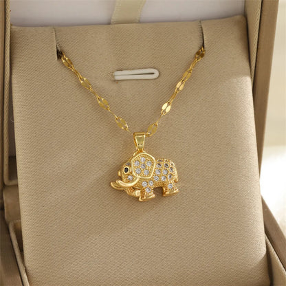 201 Stainless Steel Brass 18K Gold Plated Inlay Cross Elephant Eye Shell Zircon Pendant Necklace