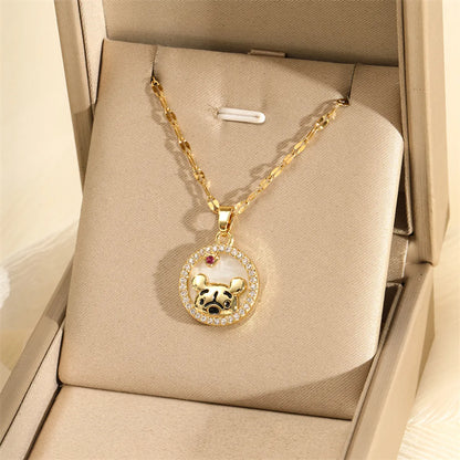 201 Stainless Steel Brass 18K Gold Plated Inlay Panda Eye Flower Zircon Pendant Necklace