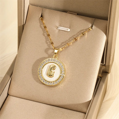 201 Stainless Steel Brass 18K Gold Plated Inlay Panda Eye Flower Zircon Pendant Necklace