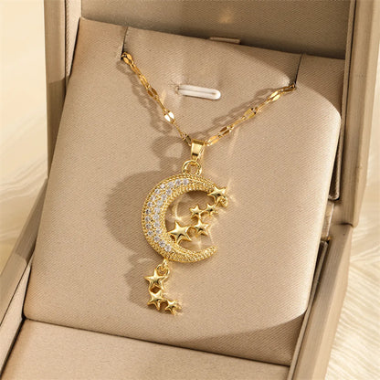 201 Stainless Steel Brass 18K Gold Plated Inlay Panda Eye Flower Zircon Pendant Necklace