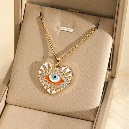 201 Stainless Steel Brass 18K Gold Plated Inlay Panda Eye Flower Zircon Pendant Necklace