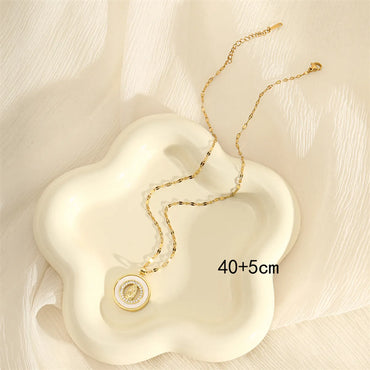 201 Stainless Steel Brass 18K Gold Plated Inlay Panda Eye Flower Zircon Pendant Necklace