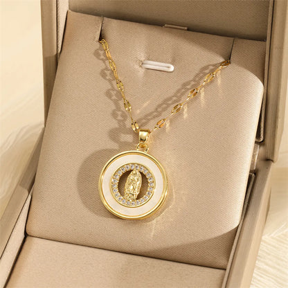 201 Stainless Steel Brass 18K Gold Plated Inlay Panda Eye Flower Zircon Pendant Necklace