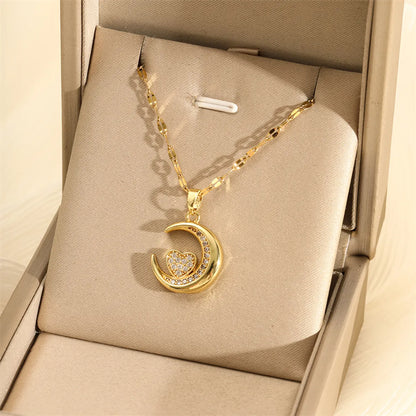 201 Stainless Steel Brass 18K Gold Plated Inlay Panda Eye Flower Zircon Pendant Necklace