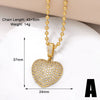 201 Stainless Steel Copper 18K Gold Plated Hollow Out Inlay Heart Shape Zircon Pendant Necklace