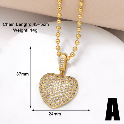 201 Stainless Steel Copper 18K Gold Plated Hollow Out Inlay Heart Shape Zircon Pendant Necklace