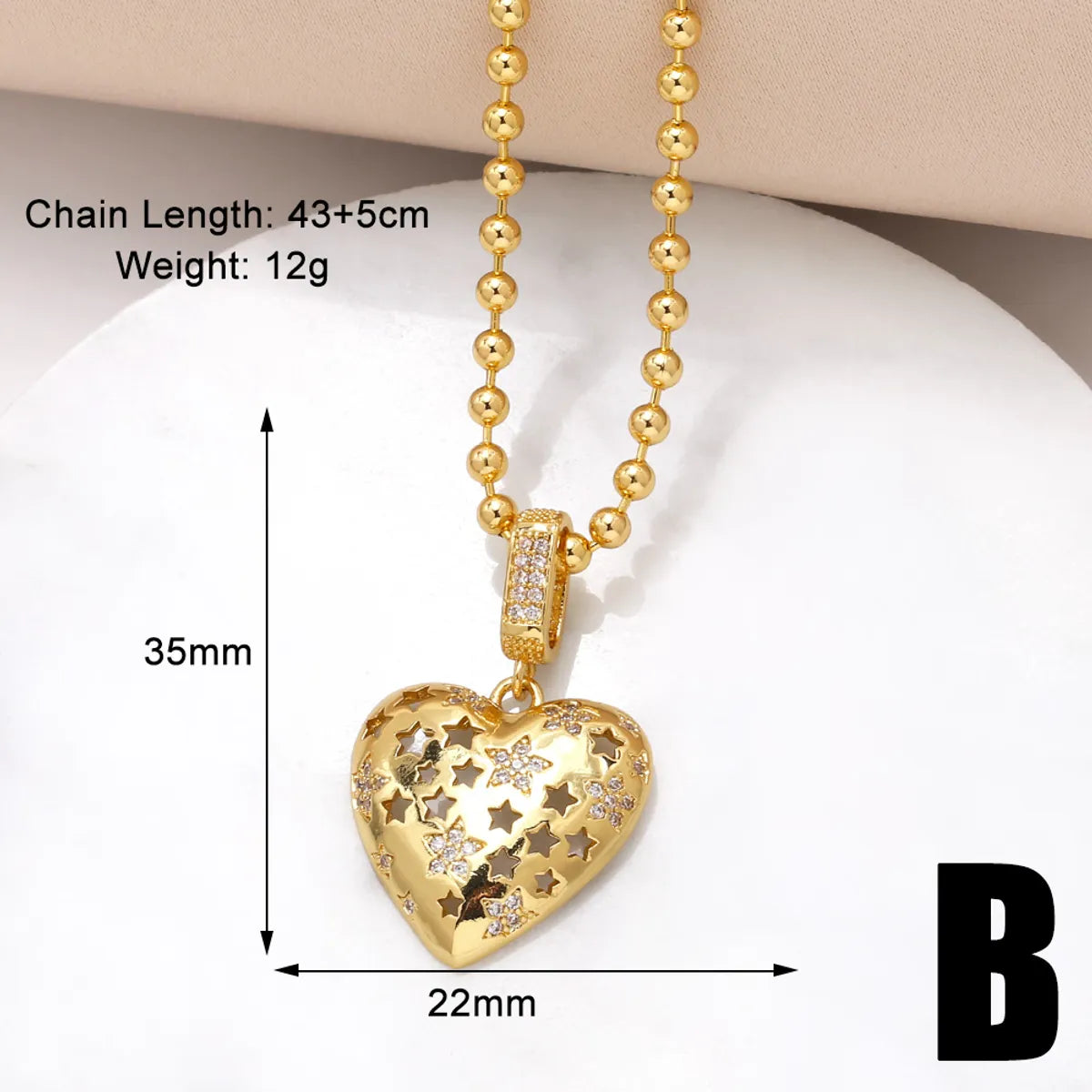 201 Stainless Steel Copper 18K Gold Plated Hollow Out Inlay Heart Shape Zircon Pendant Necklace