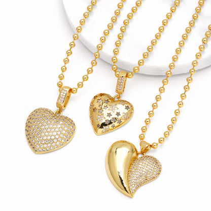 201 Stainless Steel Copper 18K Gold Plated Hollow Out Inlay Heart Shape Zircon Pendant Necklace