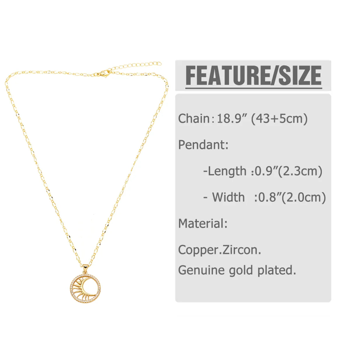 201 Stainless Steel Copper 18K Gold Plated Hollow Out Inlay Star Moon Zircon Pendant Necklace