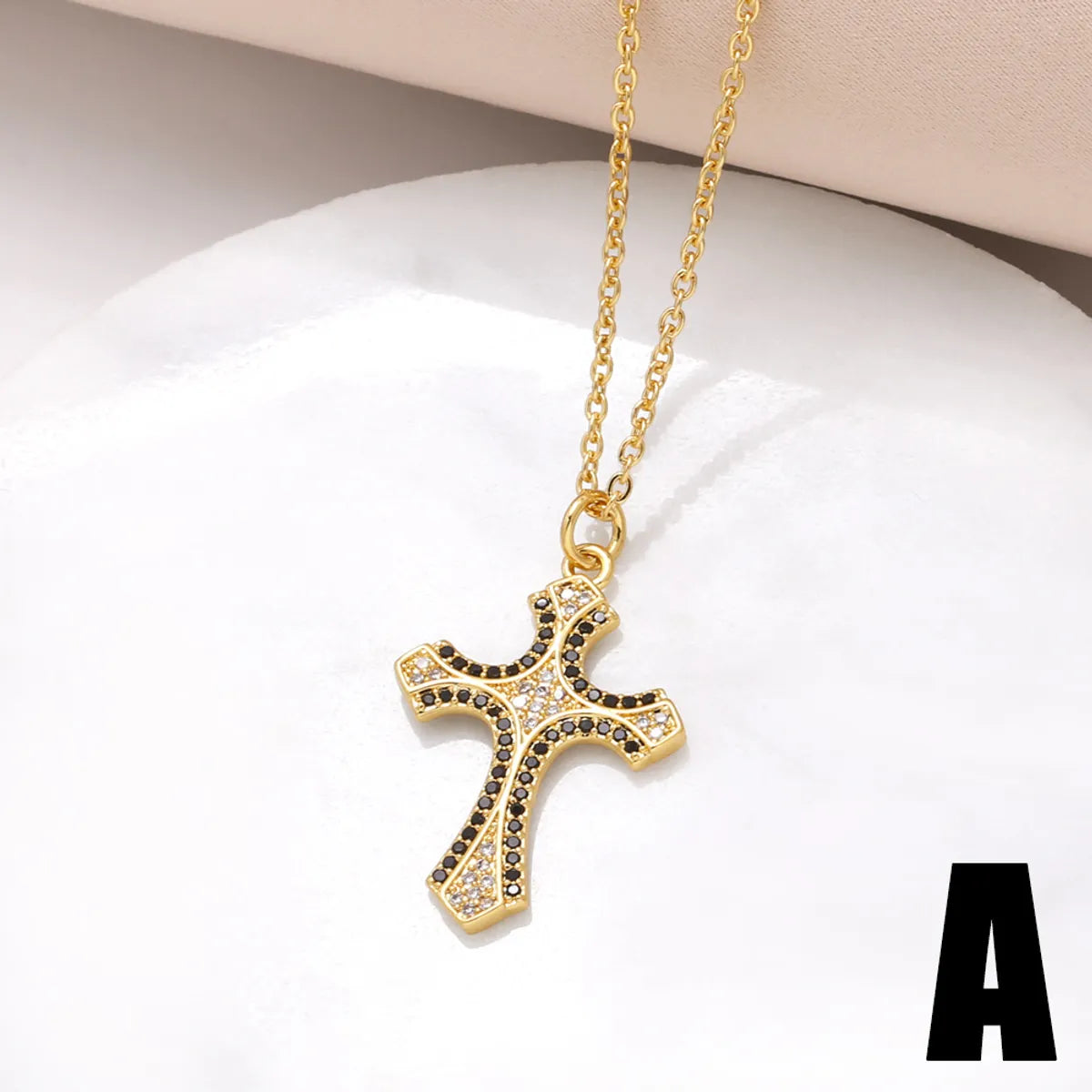 201 Stainless Steel Copper 18K Gold Plated Inlay Cross Zircon Pendant Necklace