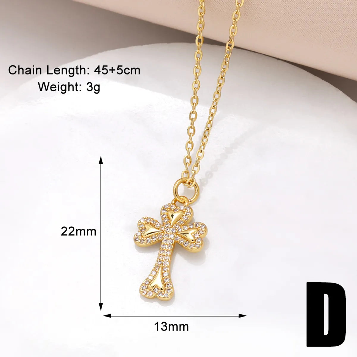 201 Stainless Steel Copper 18K Gold Plated Inlay Cross Zircon Pendant Necklace