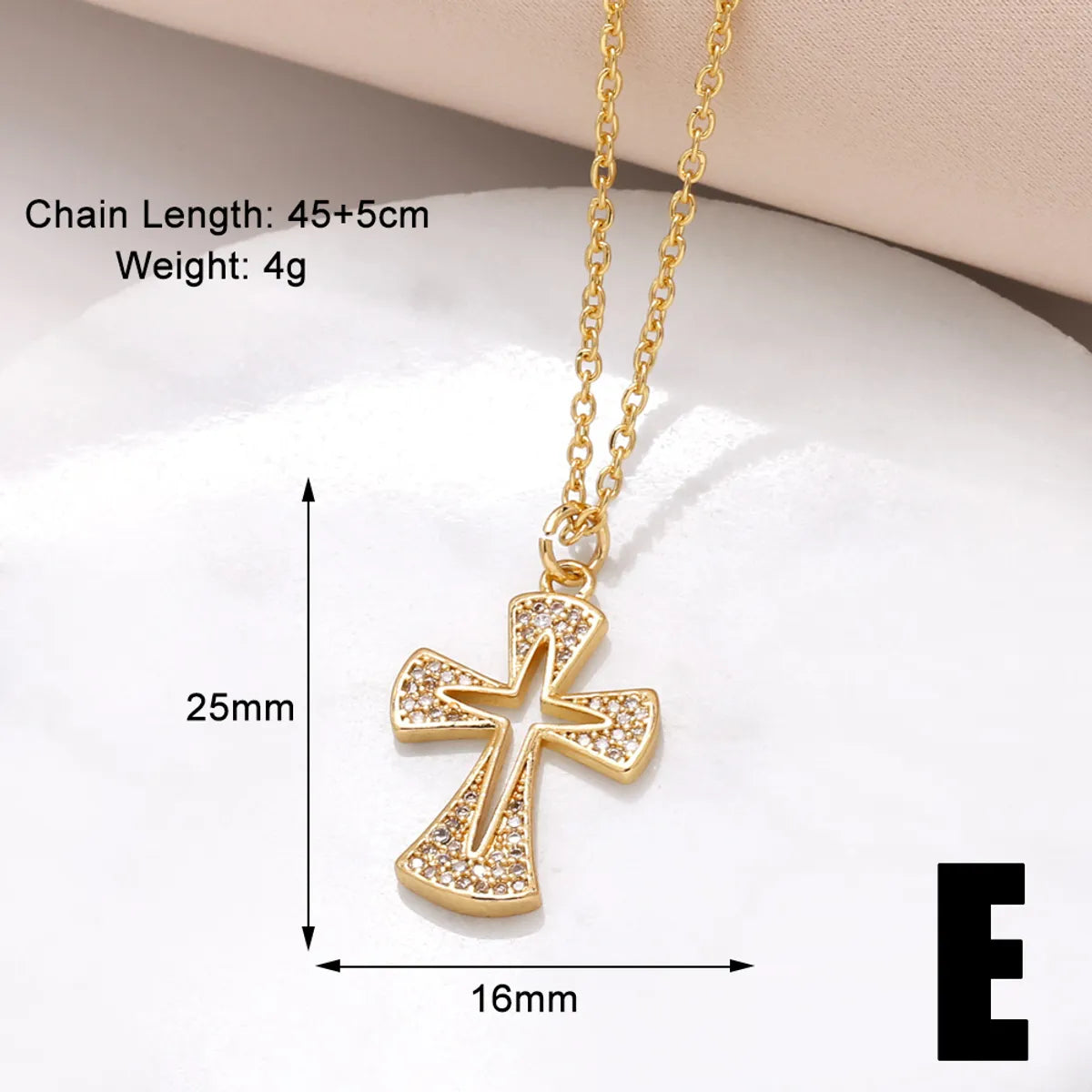 201 Stainless Steel Copper 18K Gold Plated Inlay Cross Zircon Pendant Necklace