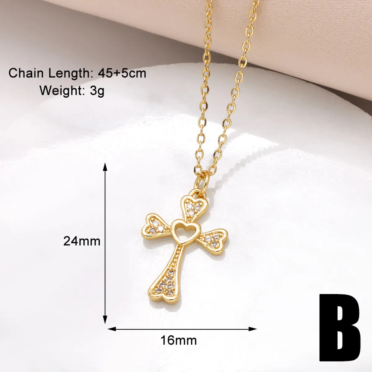 201 Stainless Steel Copper 18K Gold Plated Inlay Cross Zircon Pendant Necklace