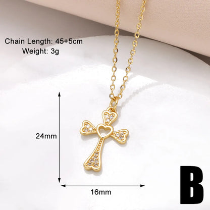 201 Stainless Steel Copper 18K Gold Plated Inlay Cross Zircon Pendant Necklace