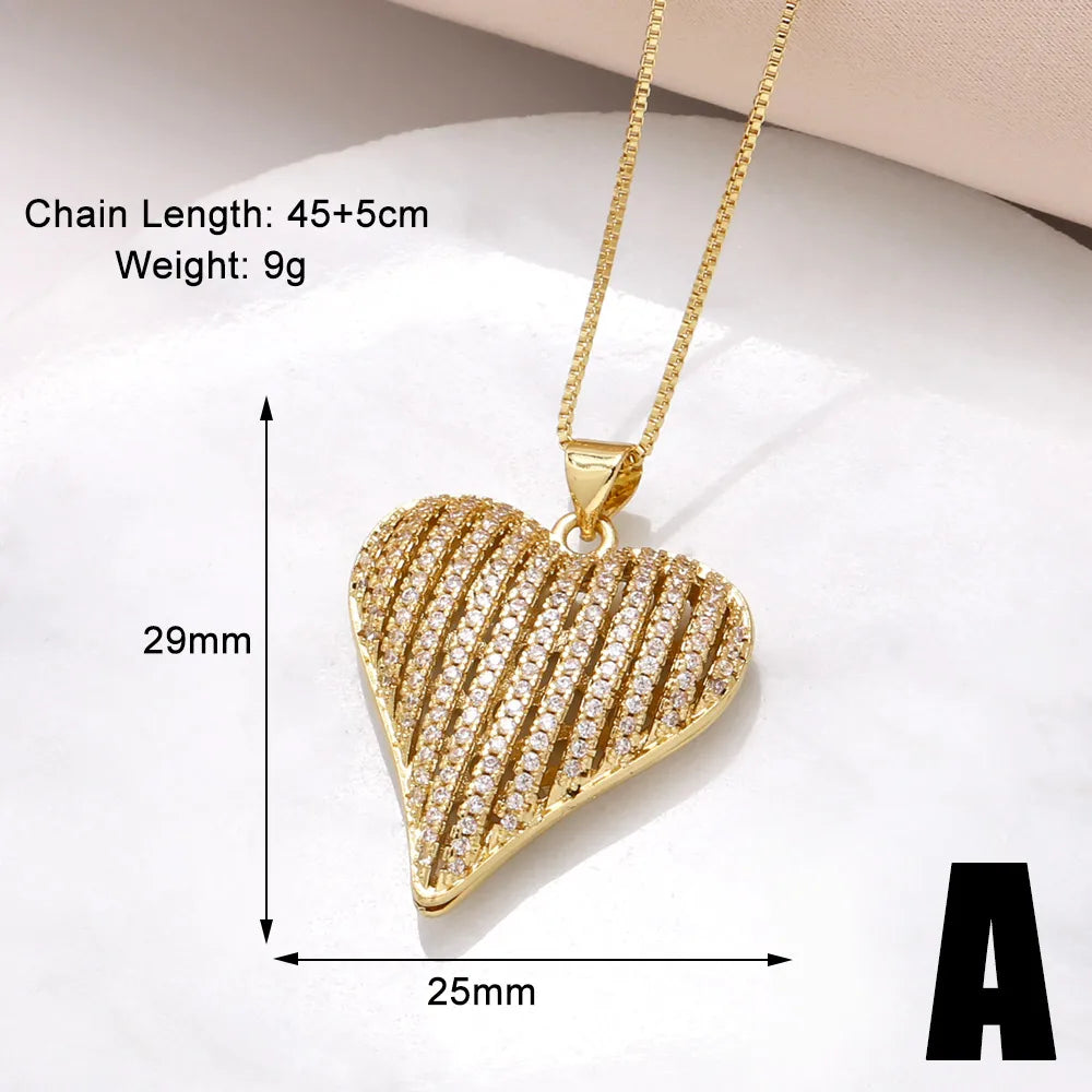 201 Stainless Steel Copper 18K Gold Plated Inlay Heart Shape Zircon Pendant Necklace