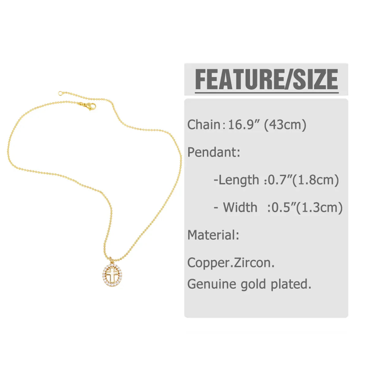 201 Stainless Steel Copper 18K Gold Plated Inlay Human Cross Heart Shape Zircon Pendant Necklace