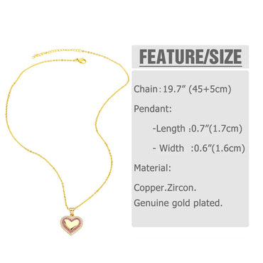 201 Stainless Steel Copper 18K Gold Plated Inlay Human Heart Shape Zircon Pendant Necklace