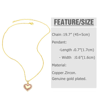 201 Stainless Steel Copper 18K Gold Plated Inlay Human Heart Shape Zircon Pendant Necklace