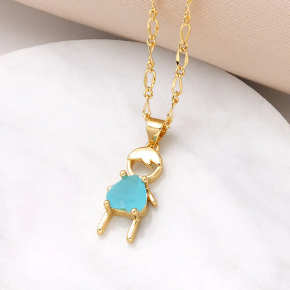 201 Stainless Steel Copper 18K Gold Plated Inlay Human Heart Shape Zircon Pendant Necklace