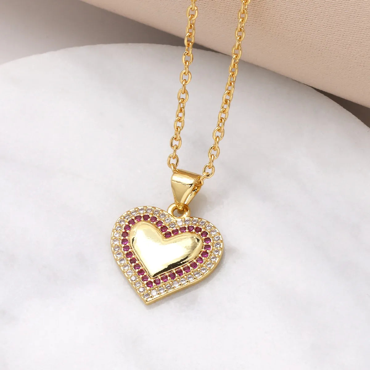 201 Stainless Steel Copper 18K Gold Plated Inlay Human Heart Shape Zircon Pendant Necklace