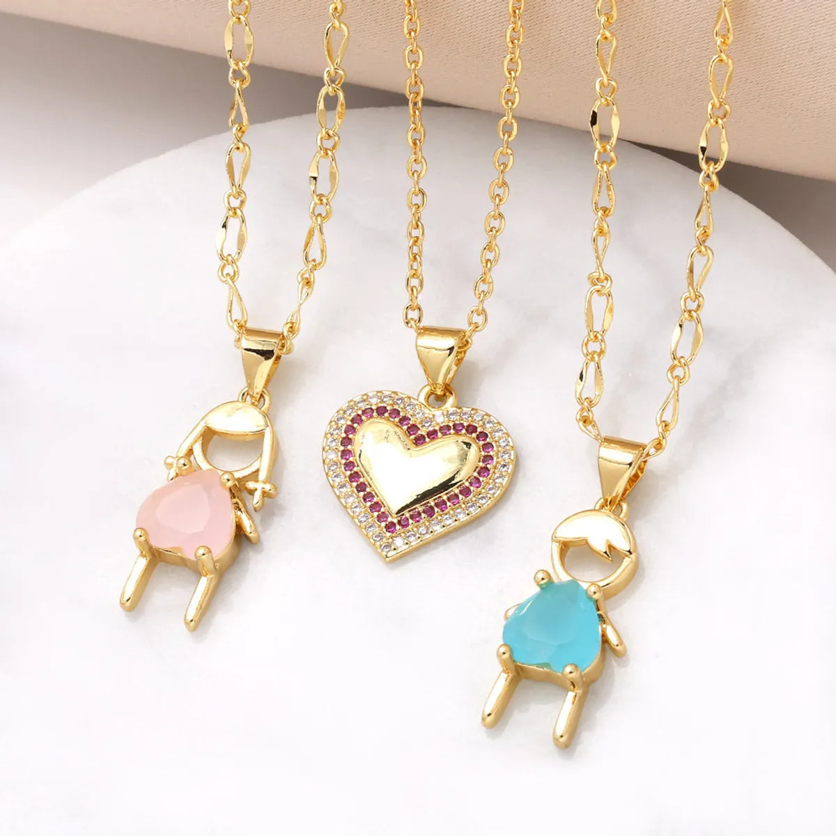 201 Stainless Steel Copper 18K Gold Plated Inlay Human Heart Shape Zircon Pendant Necklace