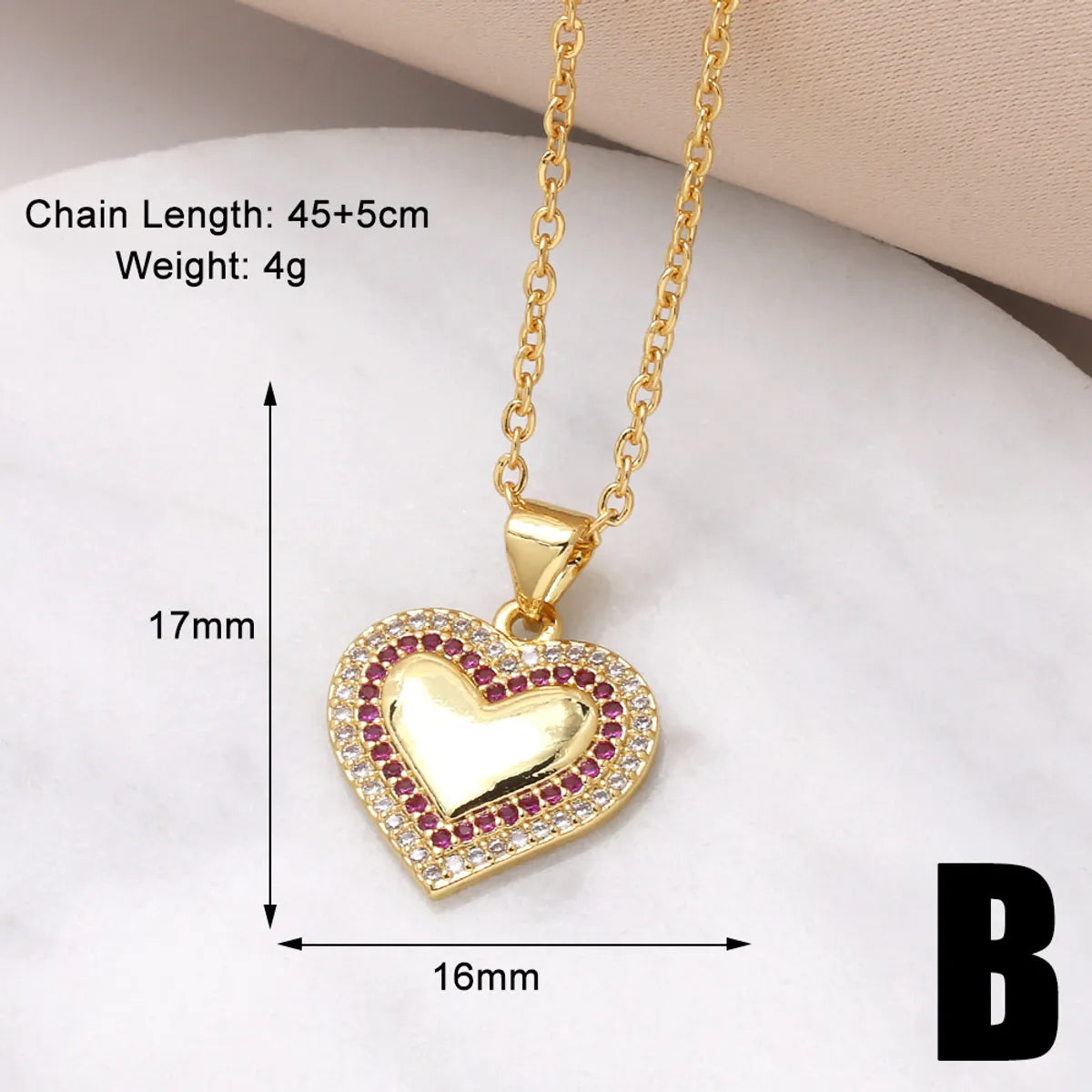 201 Stainless Steel Copper 18K Gold Plated Inlay Human Heart Shape Zircon Pendant Necklace