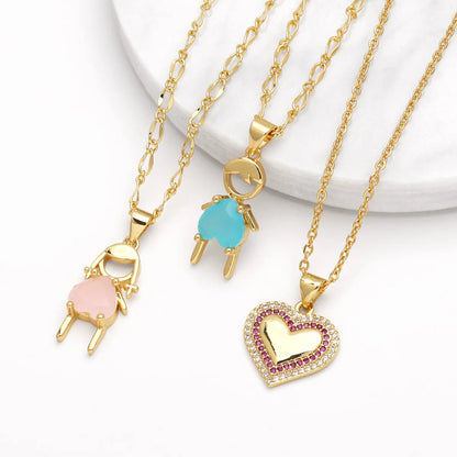 201 Stainless Steel Copper 18K Gold Plated Inlay Human Heart Shape Zircon Pendant Necklace