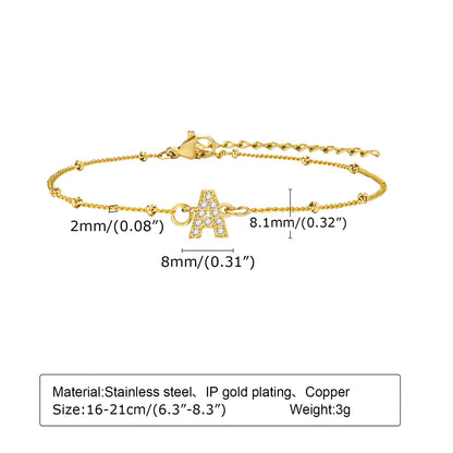 201 Stainless Steel Copper 18K Gold Plated Inlay Letter Zircon Bracelets