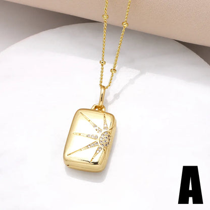 201 Stainless Steel Copper 18K Gold Plated Inlay Sun Shell Zircon Pendant Necklace