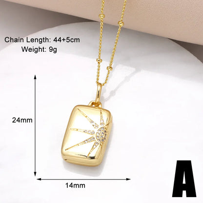 201 Stainless Steel Copper 18K Gold Plated Inlay Sun Shell Zircon Pendant Necklace