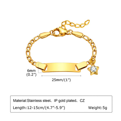 201 Stainless Steel Copper 18K Gold Plated Plating Star Moon Heart Shape Zircon ID Bracelet