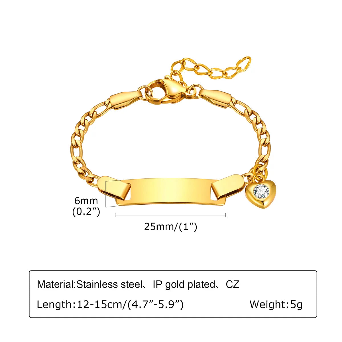 201 Stainless Steel Copper 18K Gold Plated Plating Star Moon Heart Shape Zircon ID Bracelet