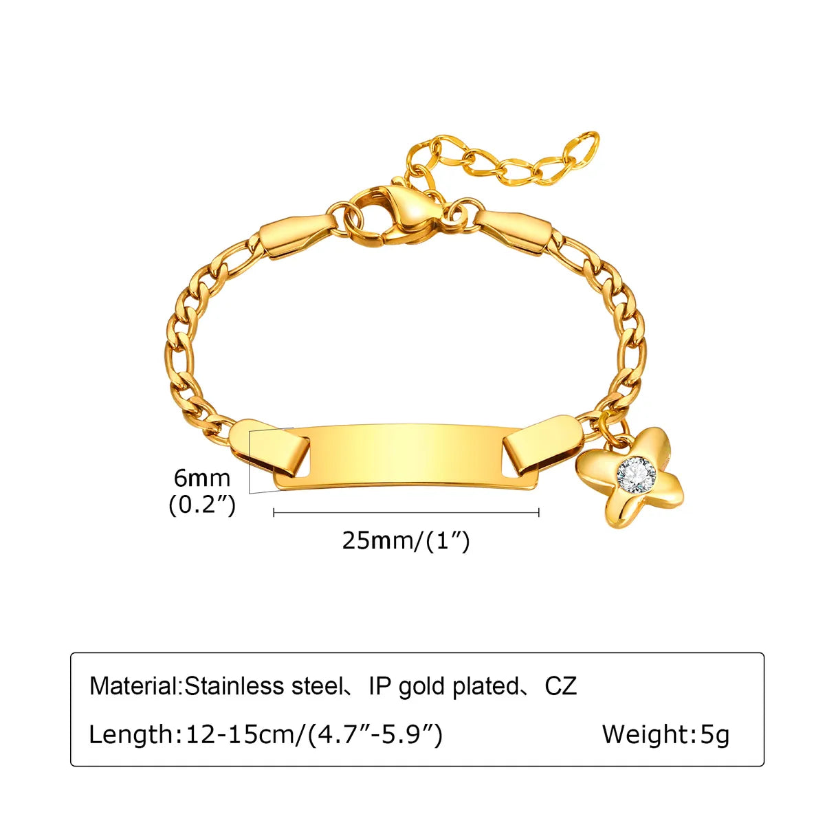 201 Stainless Steel Copper 18K Gold Plated Plating Star Moon Heart Shape Zircon ID Bracelet