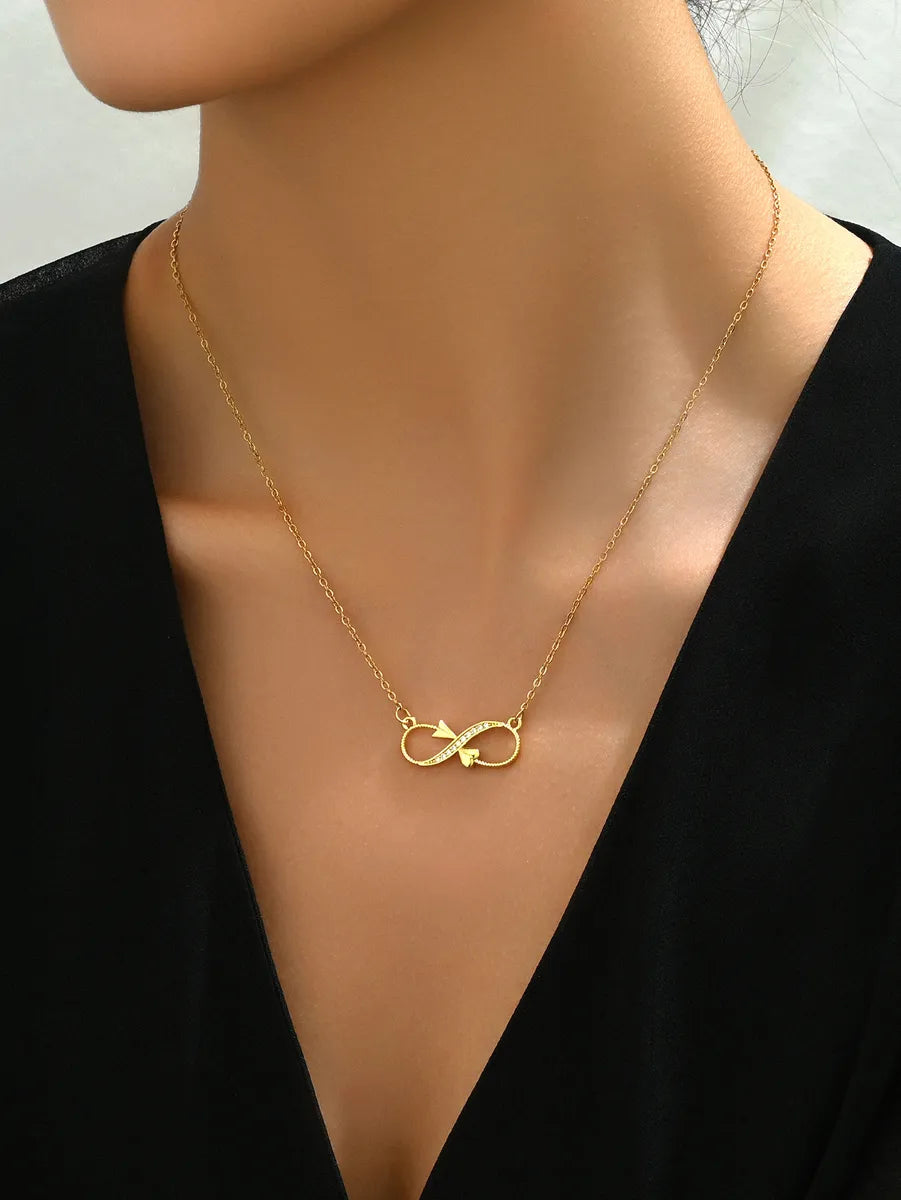 201 Stainless Steel Copper 18K Gold Plated Simple Style Commute Inlay Infinity Arrow Zircon Pendant Necklace