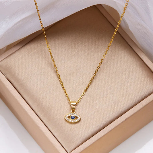 201 Stainless Steel Copper Casual Simple Style Inlay Eye Rhinestones Pendant Necklace