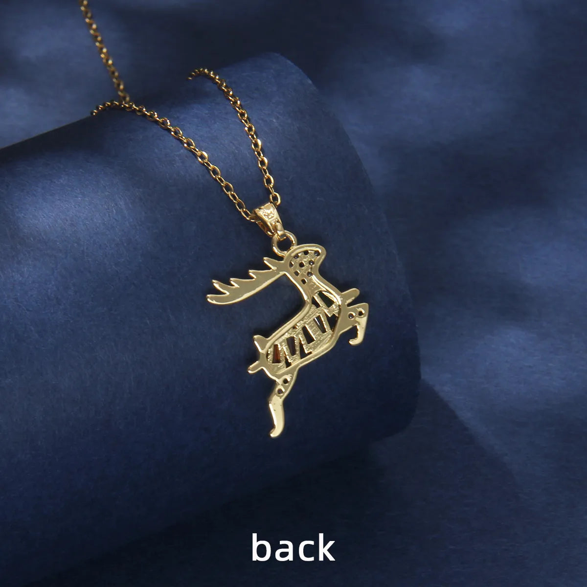 201 Stainless Steel Copper Gold Plated Inlay Deer Zircon Pendant Necklace